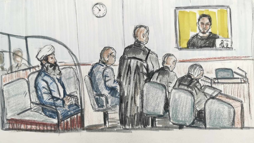 Artist sketch from a courtroom