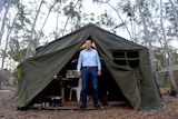 Australian prime minister Tony Abbott at his tent at the Garma site on the Gove Peninsula