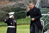 US President Barack Obama steps off Marine One on the South Lawn of the the White House.