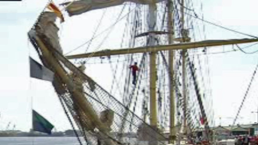The Leeuwin training ship docked at Fremantle with volunteers onboard