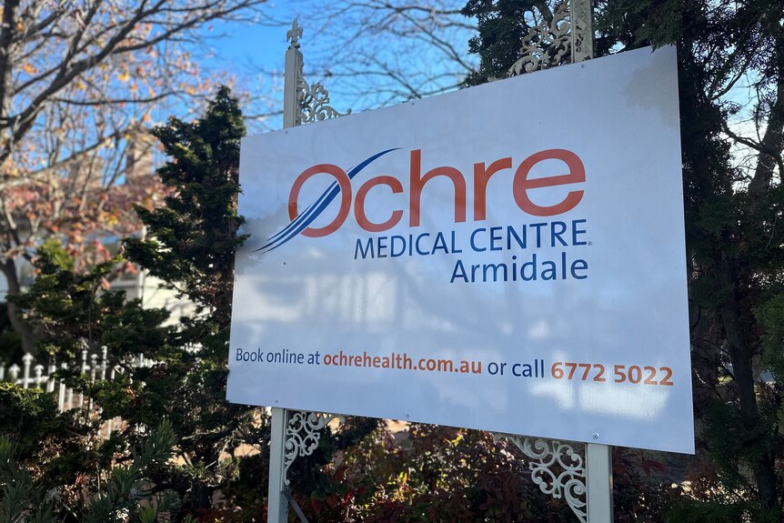 A sign outside the offices of Ochre Medical Centre on Marsh Street, Armidale. 