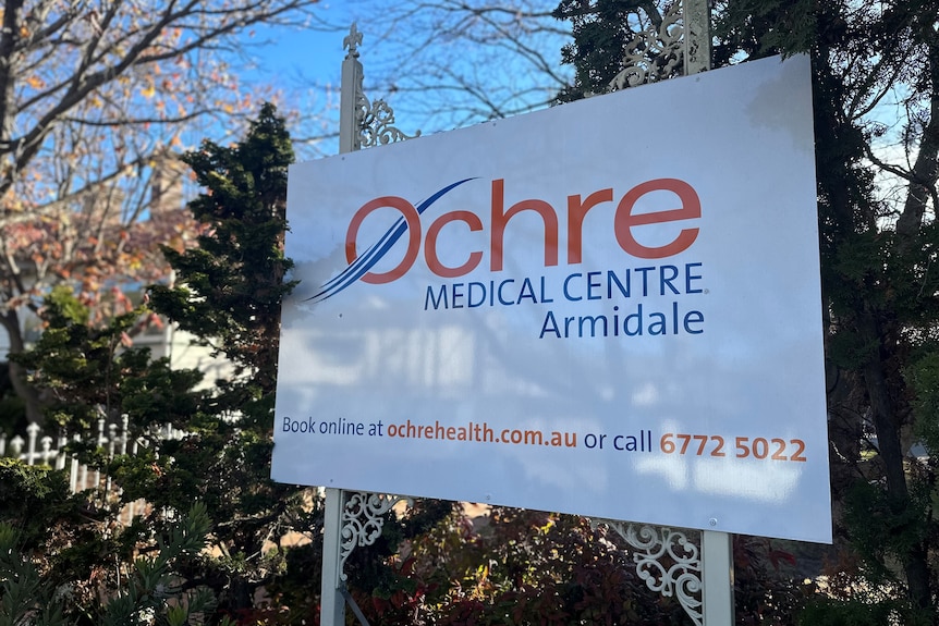 A sign outside the offices of Ochre Medical Centre on Marsh Street, Armidale. 