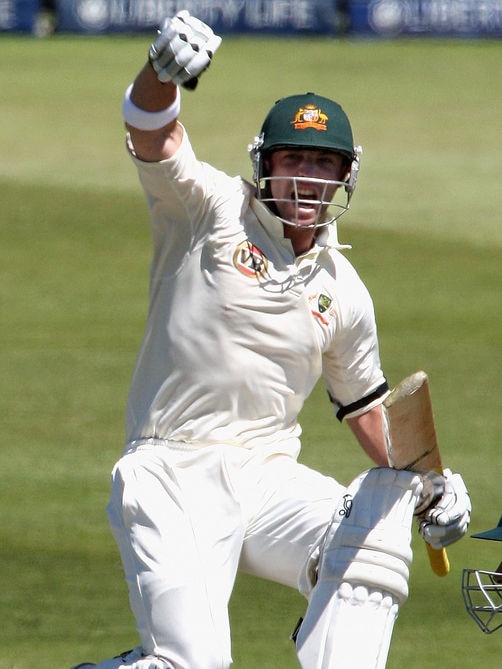 Phillip Hughes celebrates ton