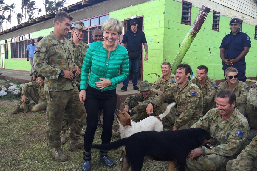 Julie Bishop meets troops on Koro Island