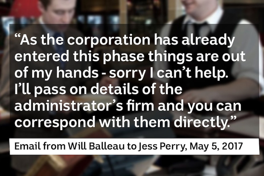 A quote from an email from Will Balleau to Jess Perry.