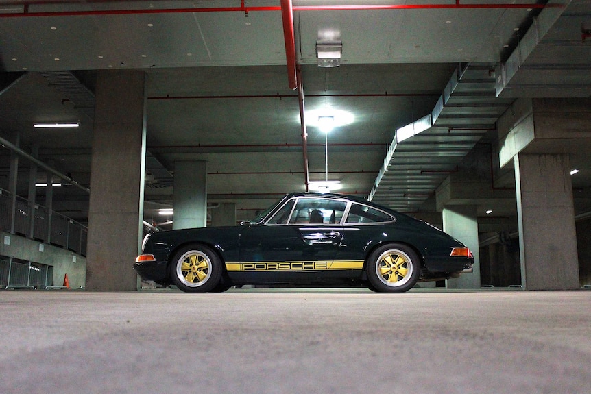 The Porsche 911 viewed from the side.