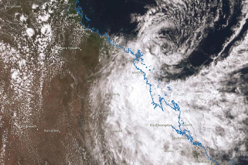 Satellite image of ex-Tropical Cyclone Penny nearing the coast on Tuesday afternoon