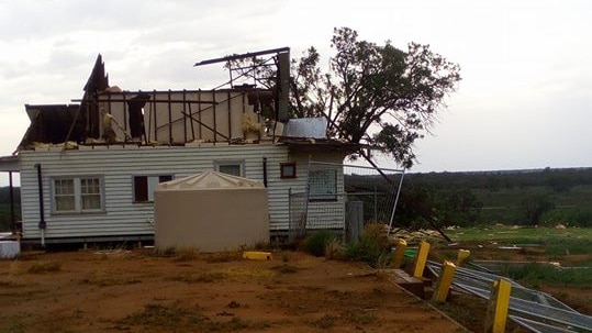 A house missing roof at Merbein, in Victoria's north-west, after a severe storm passed through.