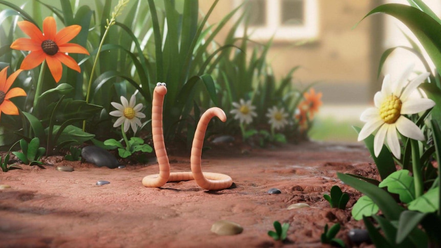 Animated image of a worm (Superworm) in a garden