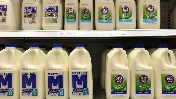 A2 milk on display in stores