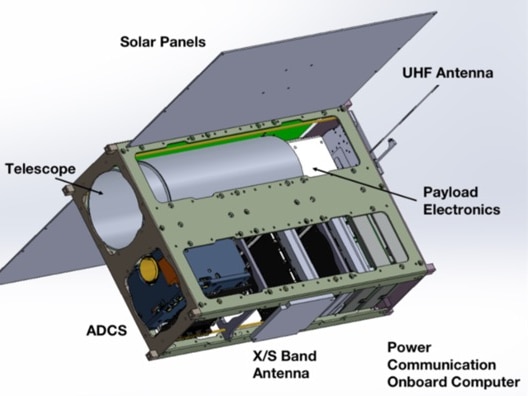 the blue print drawings of a space telescope