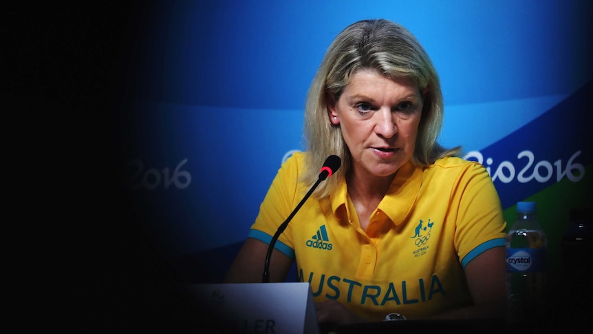 Kitty Chiller the Australian chef de mission talks on July 31, 2016 in Rio de Janeiro.