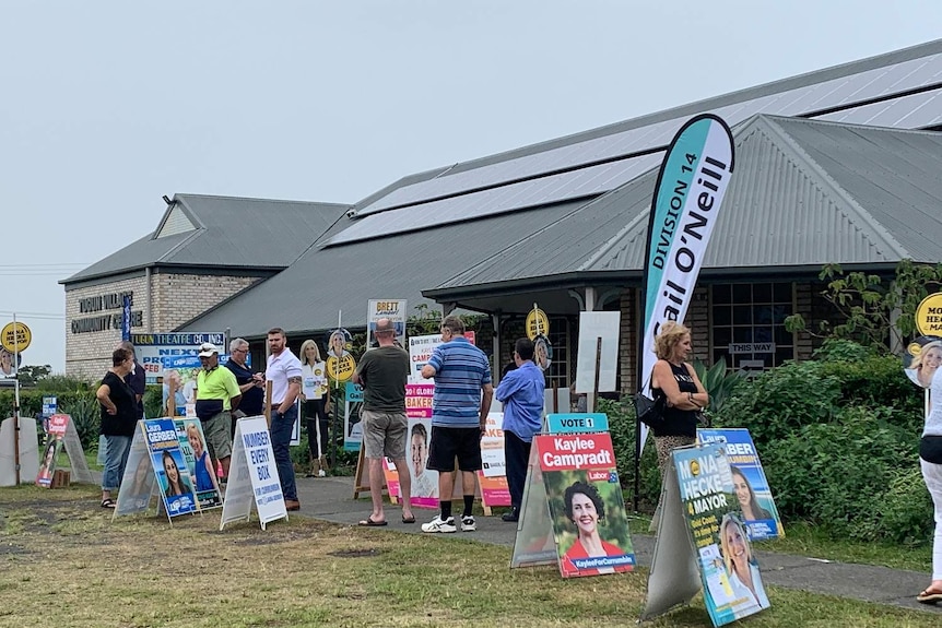 A pre-polling queue Tugun village community centre on the Gold Coast.