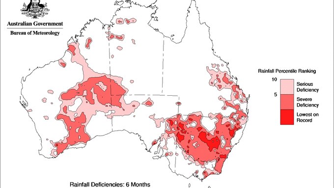 map of australia showing drought for most of NSW and big chunks of central WA