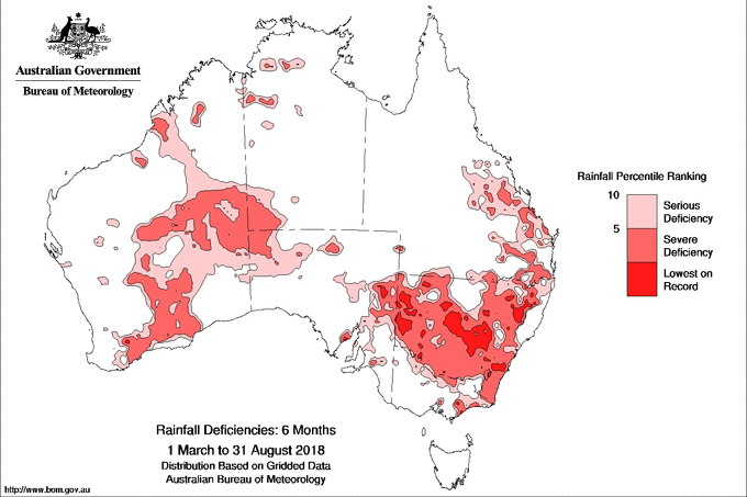 map of australia showing drought for most of NSW and big chunks of central WA