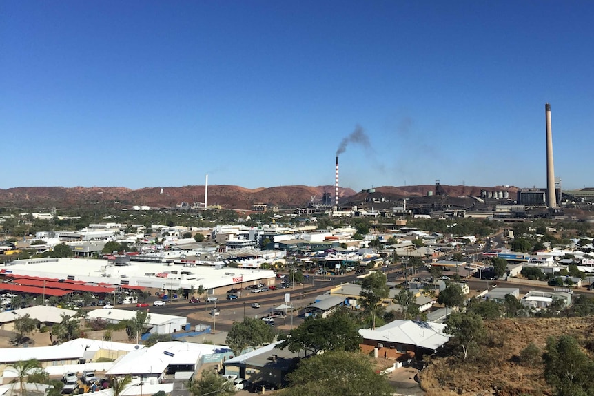 An aerial view of an outback mining city