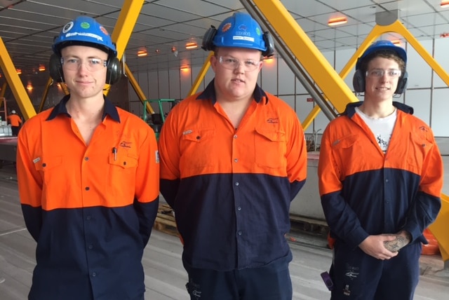 Incat apprentices (L to R) Taran Ocean, Brady Bennett and Kayden Stafford.