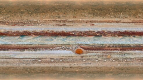 A new image map of Jupiter showing the Great Red Spot and bands of clouds