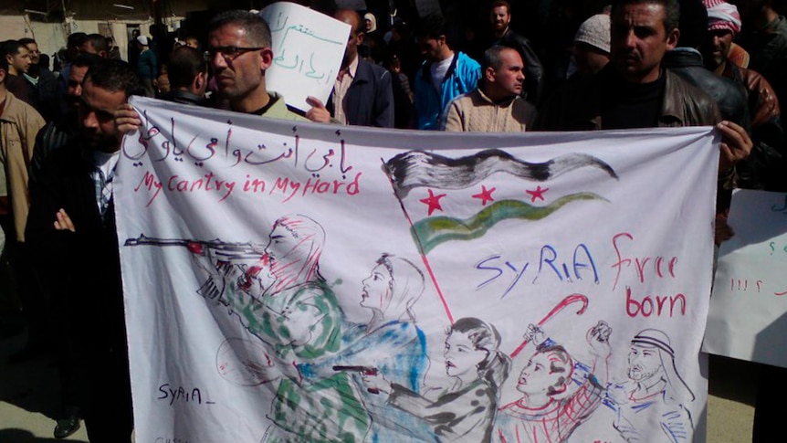 Syrians protest against the Assad regime