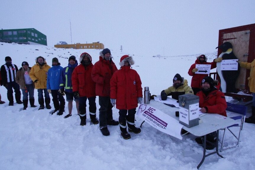 Researchers at the Davis Station in Antarctica vote