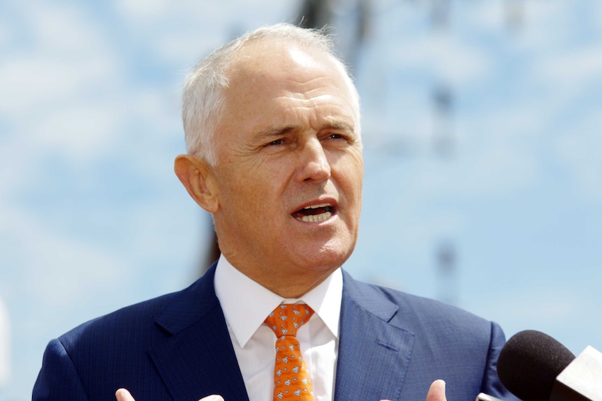 A head shot of Prime Minister Malcolm Turnbull speaking in Perth.