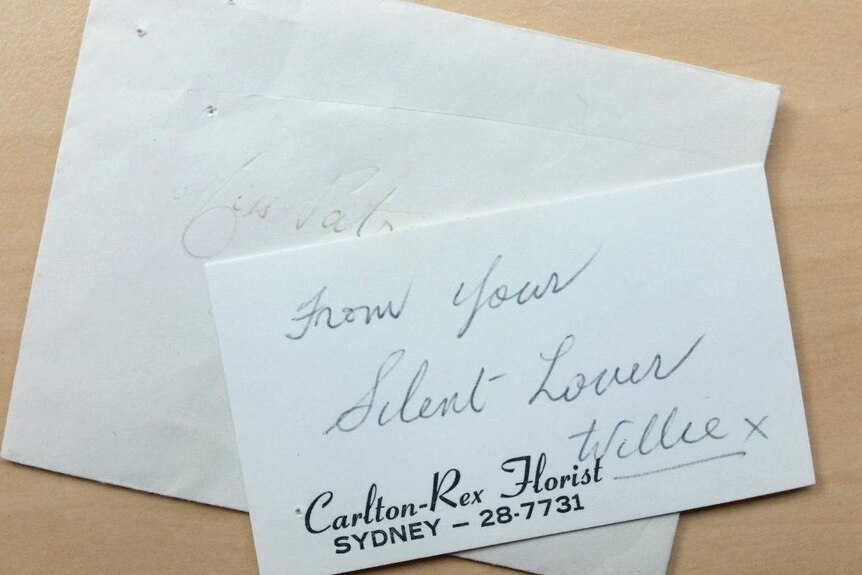 Carlton-Rex Florist's note saying "from your silent lover, Willie'.