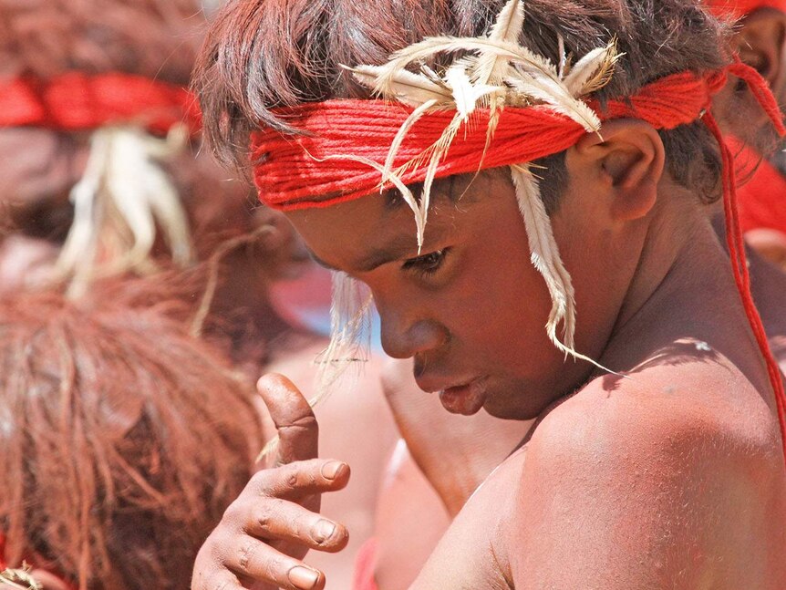 A young Aboriginal dancer at the ceremony declaring Katiti Petermann IPA