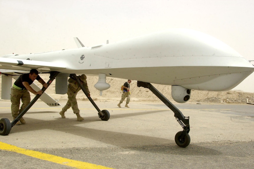 An RQ-1 Predator Unmanned Aerial Vehicle at Tallil Air Base in Iraq in 2003