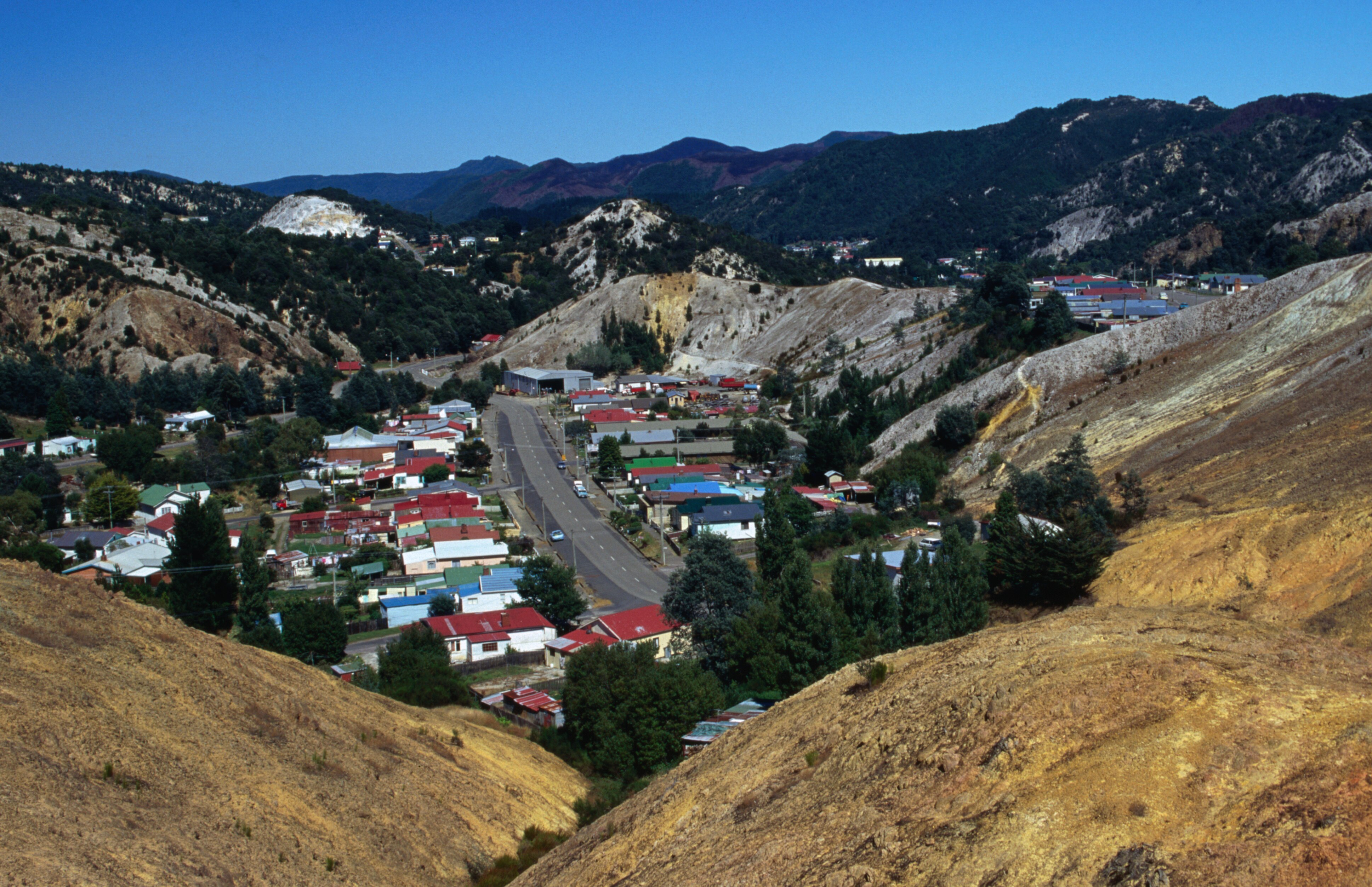 Lunar-like landscape around the mining town.