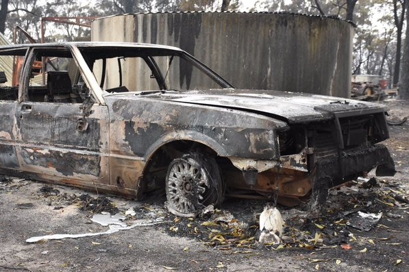 Fire damaged car at Scotsburn Victoria