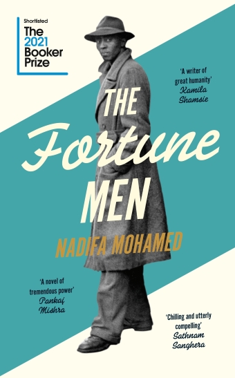 The book cover of The Fortune Men by Nadifa Mohamed, a black and white image of a Somali man in 40s clothes