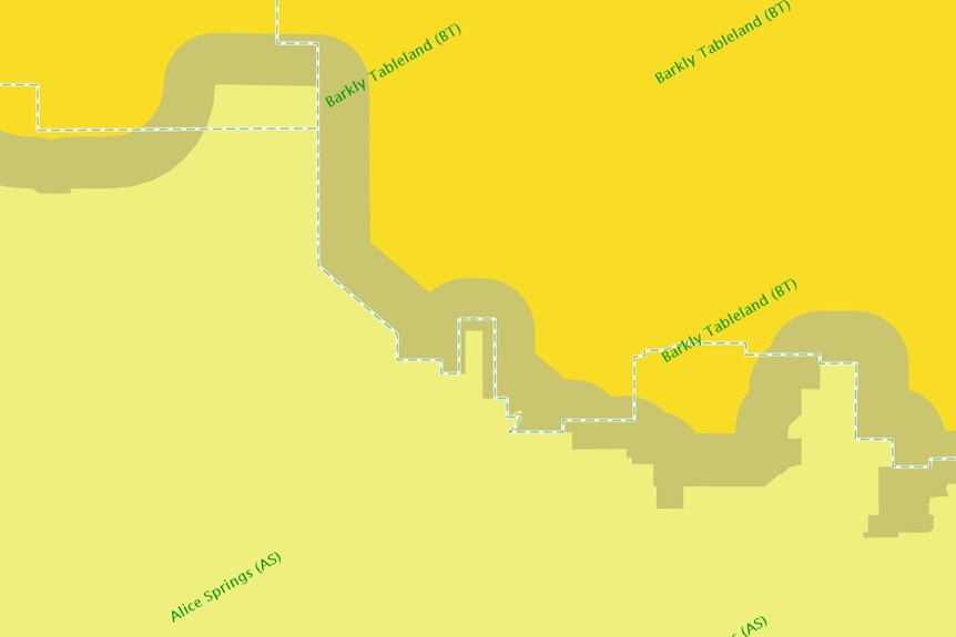 Map of the NT with a line through the middle and two different colours either side.
