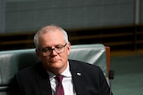 Scott Morrison slumps in his chair during Question Time