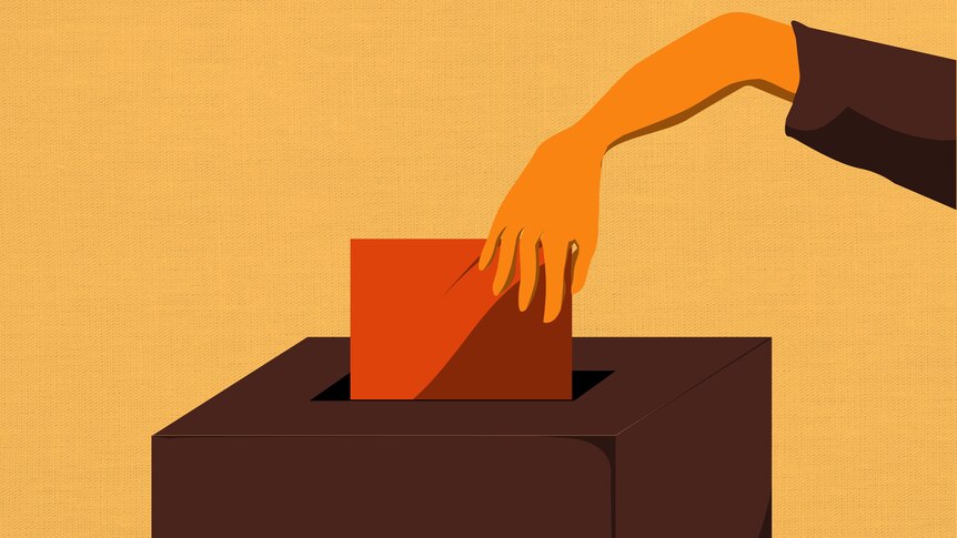 Illustration of a hand puting a slip of paper in a box