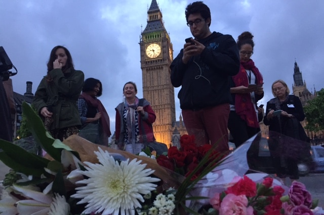 Memorial for slain British MP Jo Cox with Big Ben in the background