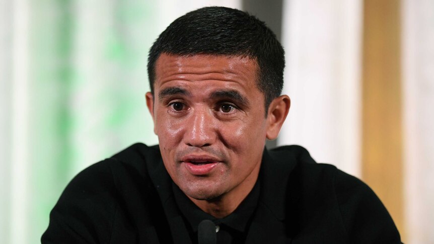 Socceroos player Tim Cahill announces international football retirement in Sydney on July 20, 2018.