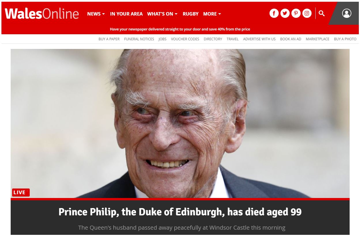 WalesOnline after the death of Prince Philip.