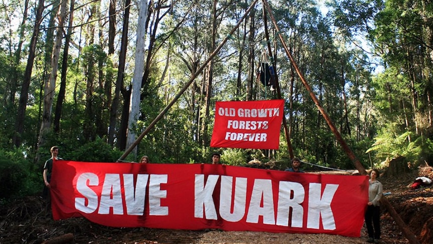 Conservations has set up a blockade in the Kuark Forest in eastern Victoria.