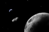 Illustration of asteroid between Earth and the Moon