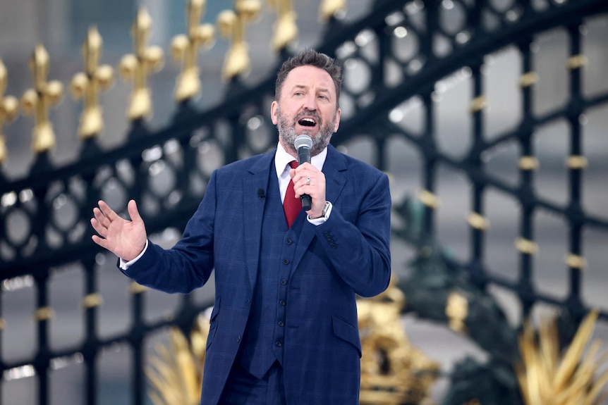 Lee Mack speaks at the Platinum Jubilee concert