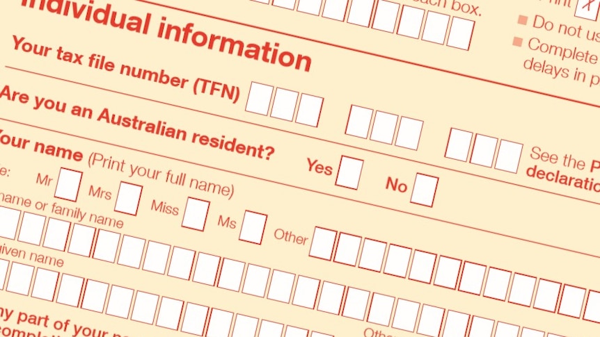 A detail of the front page of an Australian tax return