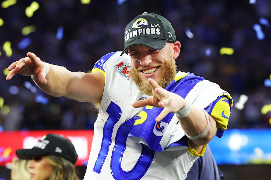 Cooper Kupp celebrates Rams' Super Bowl victory