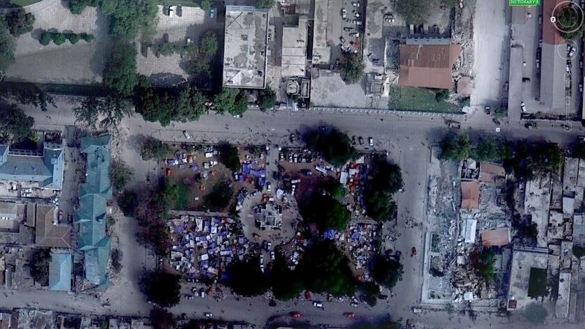 Google Earth view of tents set up in Port-au-Prince
