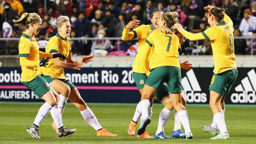 Katrina Gorry celebrates Matildas' second goal against Japan