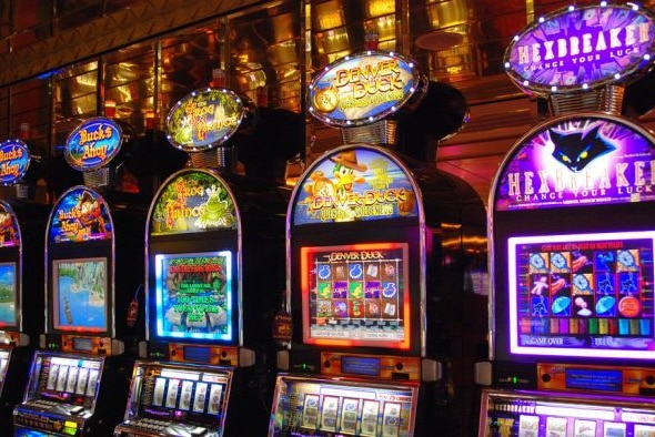 A row of poker machines.