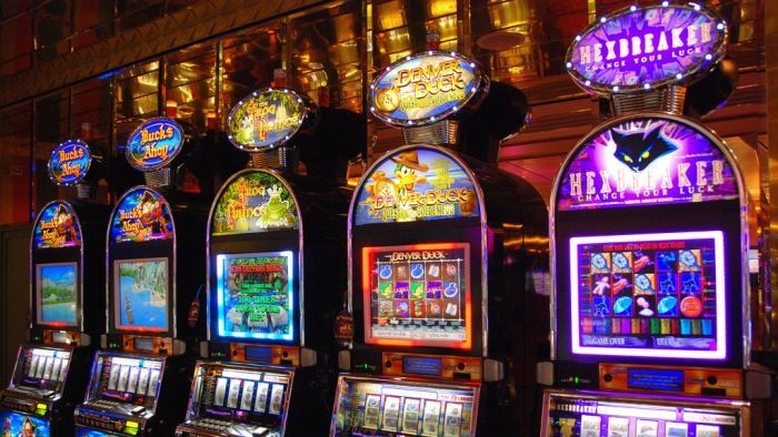 A row of poker machines in a club.