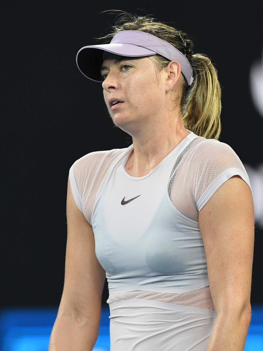 Maria Sharapova grimaces during loss to Angelique Kerber at Australian Open
