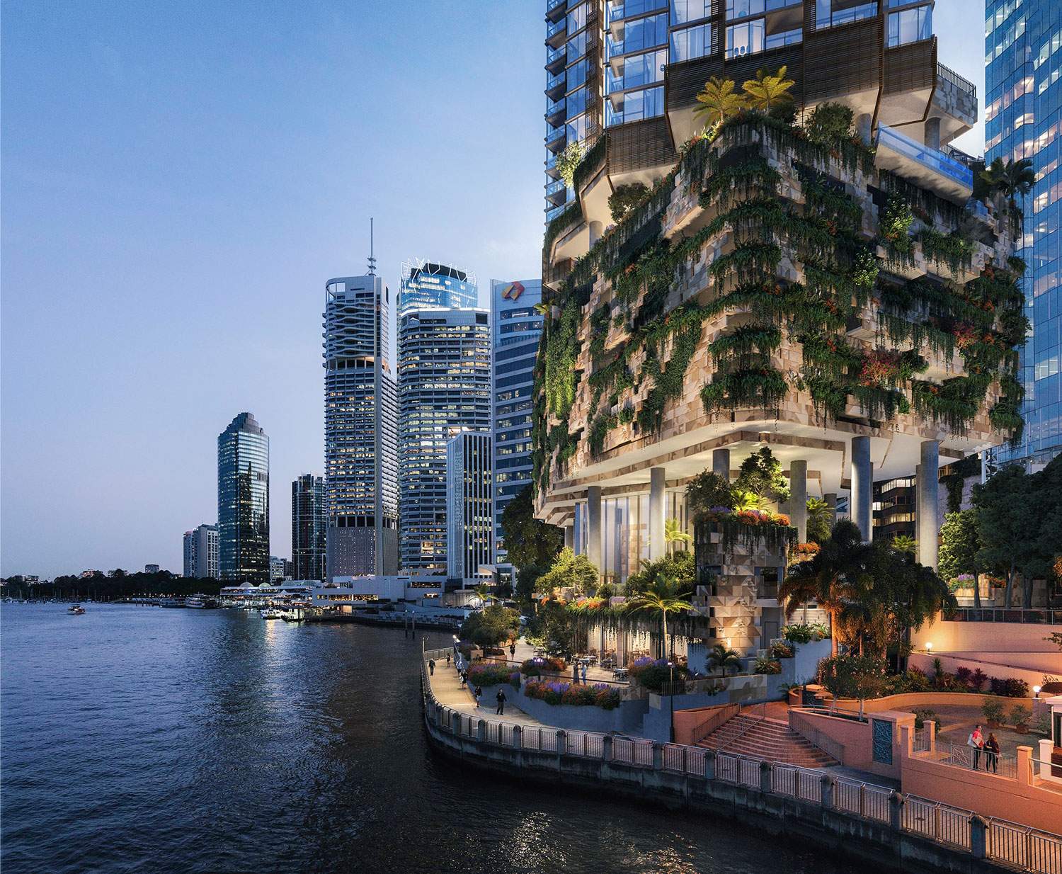 Artist's impression of 47-storey Cbus Property apartment development at 443 Queen Street, Brisbane.