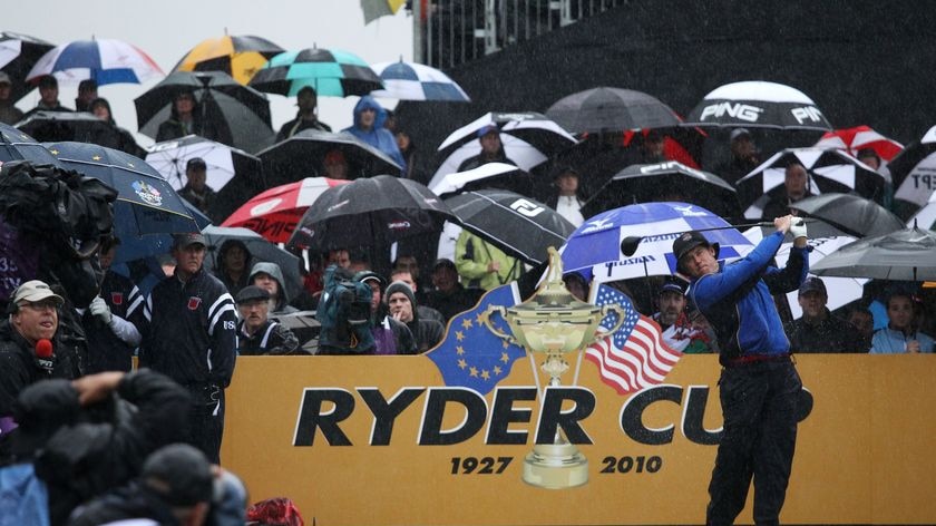 Heavy rain spoiled a much-anticipated opening session of the Ryder Cup.