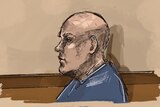 court sketch of accused truck driver Brett Michael Russell 